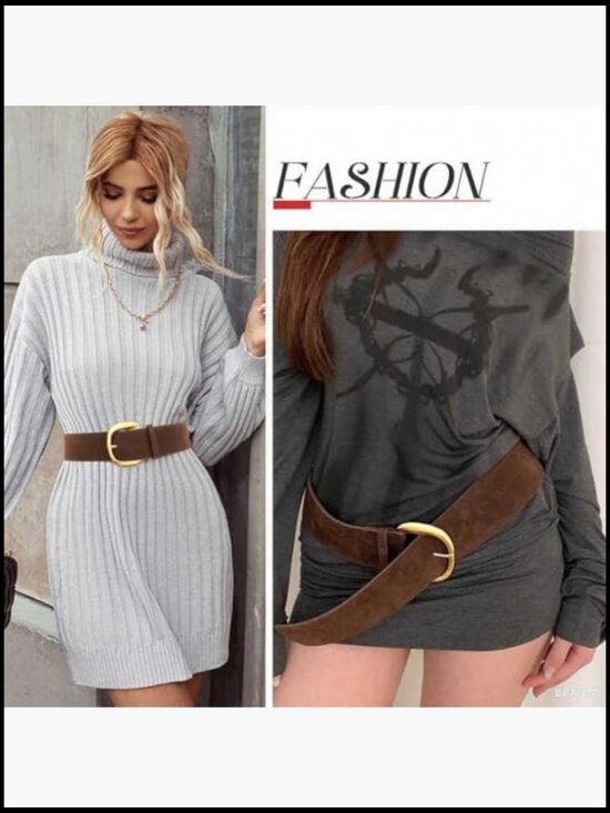 Wide Chunky Suede Faux Leather Belt with Oversized Metal Buckle main image 7